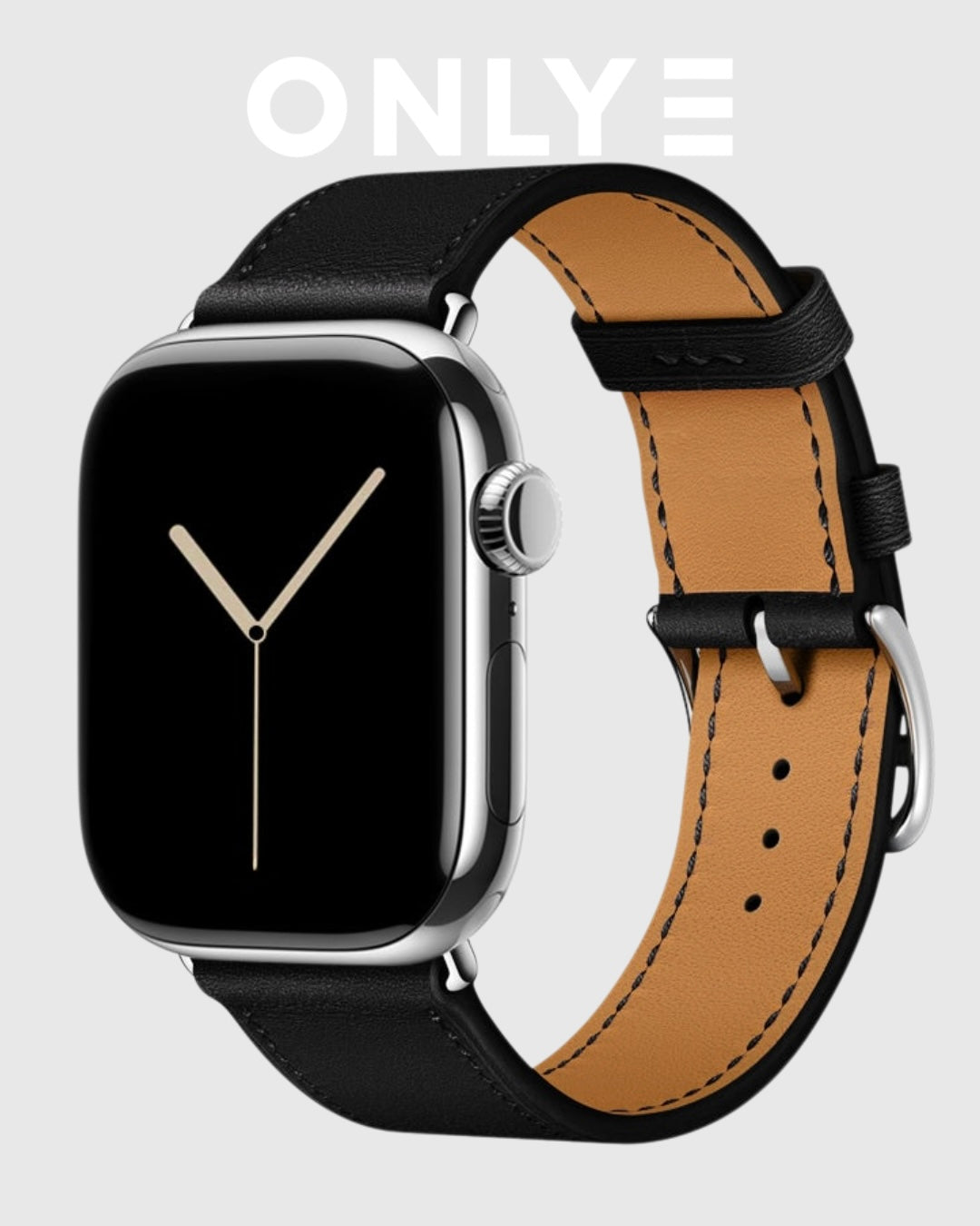 ONLYE Black Leather Apple Watch Band